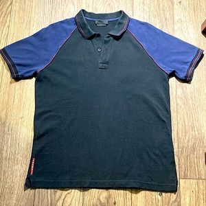 PRADA Men's Black Pique Polo Shirt In Cotton size L fit’s medium